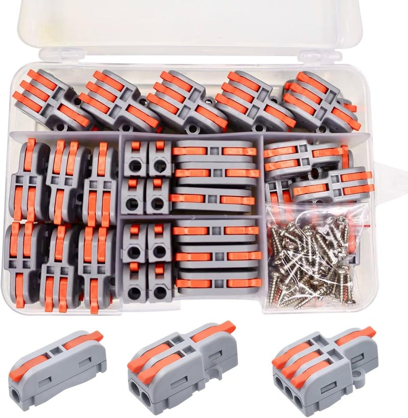 UOHGDPY Lever Wire Connectors, 50 PCS, 28-12 AWG, 1-in/3-out Splitter, Orange and Grey, 600V Rated - Image 1